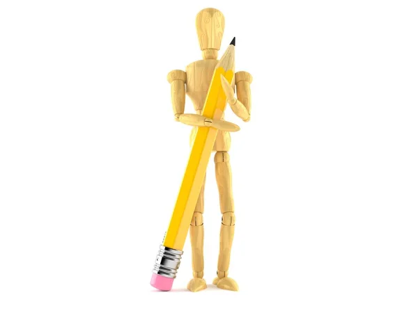 Dřevěná figurína držící tužku — Stock fotografie