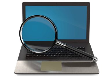 Büyüteçli dizüstü bilgisayar.