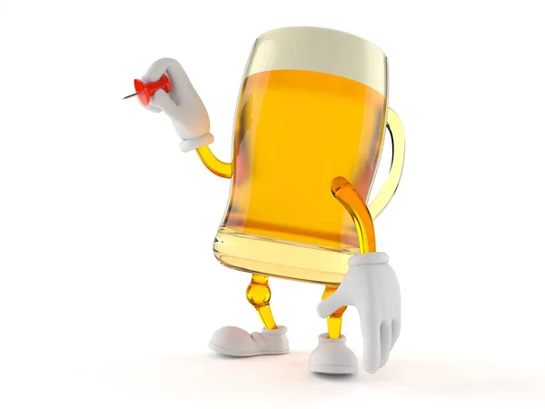 Personagem de cerveja segurando thumbtack — Fotografia de Stock