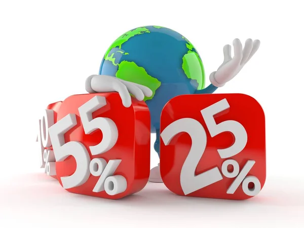 World globe character behind percentage signs — Stock Photo, Image
