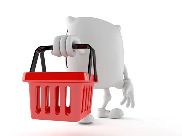 Personagem travesseiro segurando cesta de compras — Fotografia de Stock
