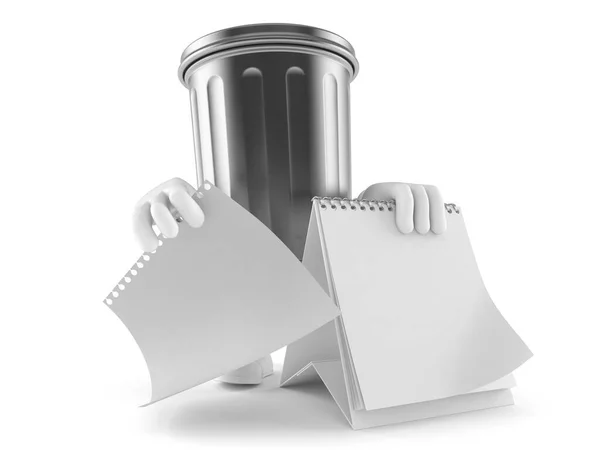 Trash can character with blank calendar — Stockfoto