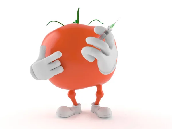 Şırınga tutan domates karakteri — Stok fotoğraf
