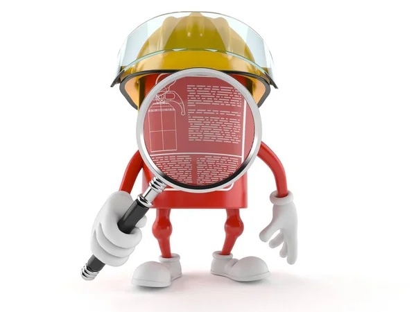 Büyüteçle bakan yangın söndürücü karakteri