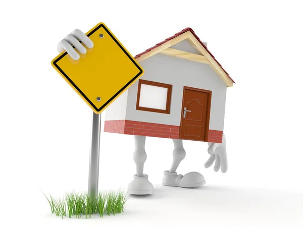House character with blank road sign — Stock Photo, Image