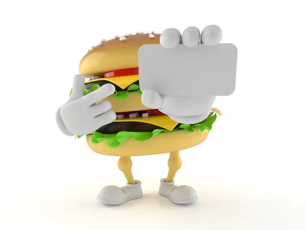 Hamburger character holding blank business card — Stock Photo, Image
