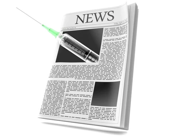 Newspaper with syringe — Stock Photo, Image