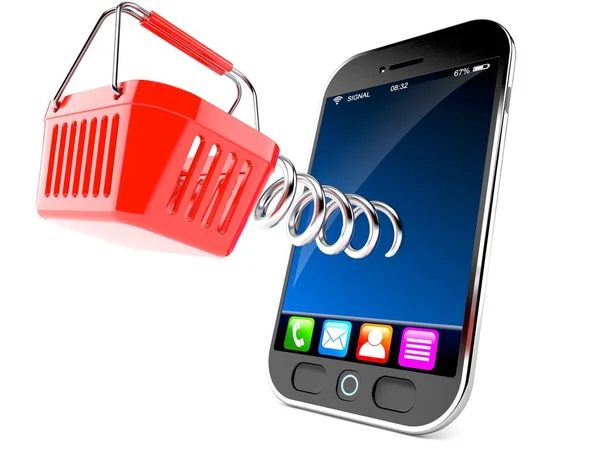 Smart phone con carrello — Foto Stock