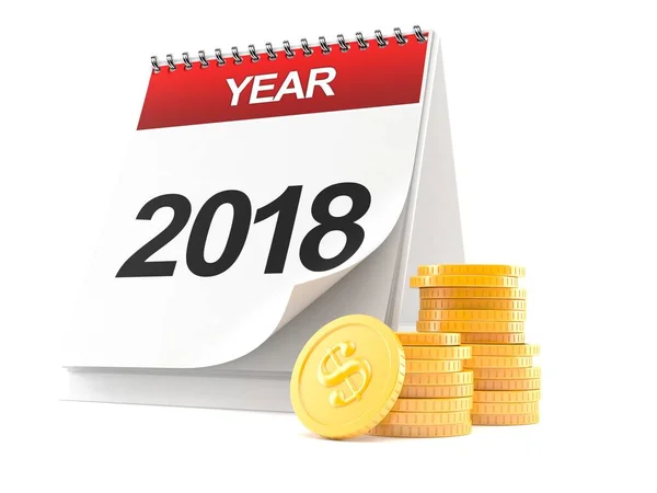 Calendário 2018 com pilha de moedas — Fotografia de Stock