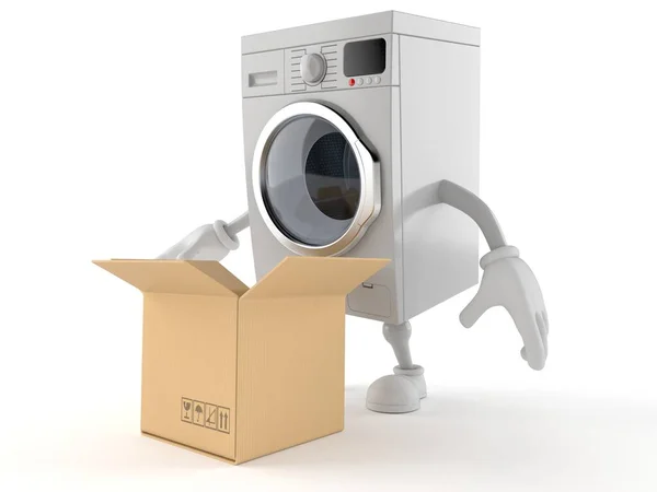 Washer character with open cardboard box — Stock Photo, Image