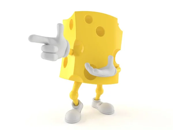 Caráter de queijo apontando dedo — Fotografia de Stock