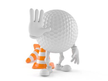 Trafik konisi olan golf topu karakteri