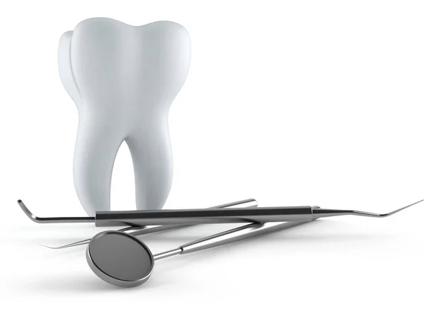 Dente com ferramentas dentárias — Fotografia de Stock
