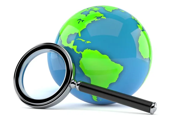 World globe with magnifying glass — Stock Photo, Image