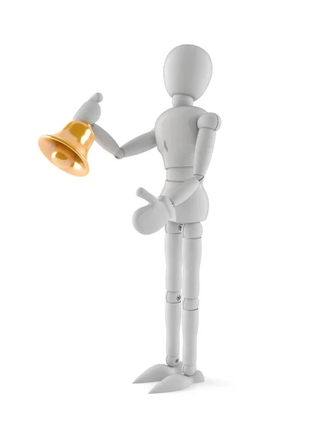 White dummy character with handbell — Stock Photo, Image