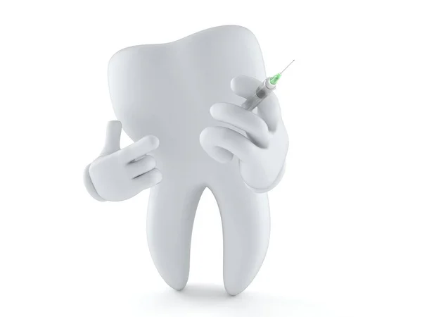 Caráter dentário segurando uma seringa — Fotografia de Stock