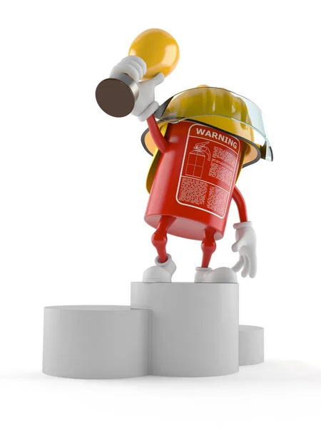 Personagem extintor segurando troféu dourado — Fotografia de Stock