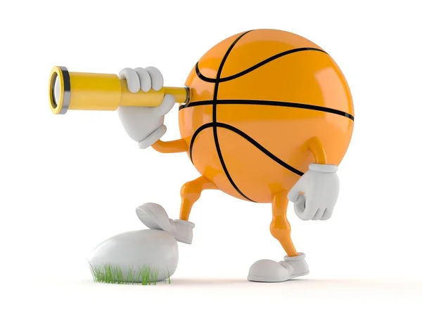 Basketball character looking through a telescope — Stock Photo, Image