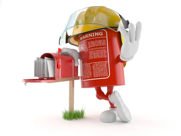Fire extinguisher character with mailbox — Stock Photo, Image