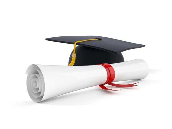 Graduation hat with certificate — Stock Photo, Image