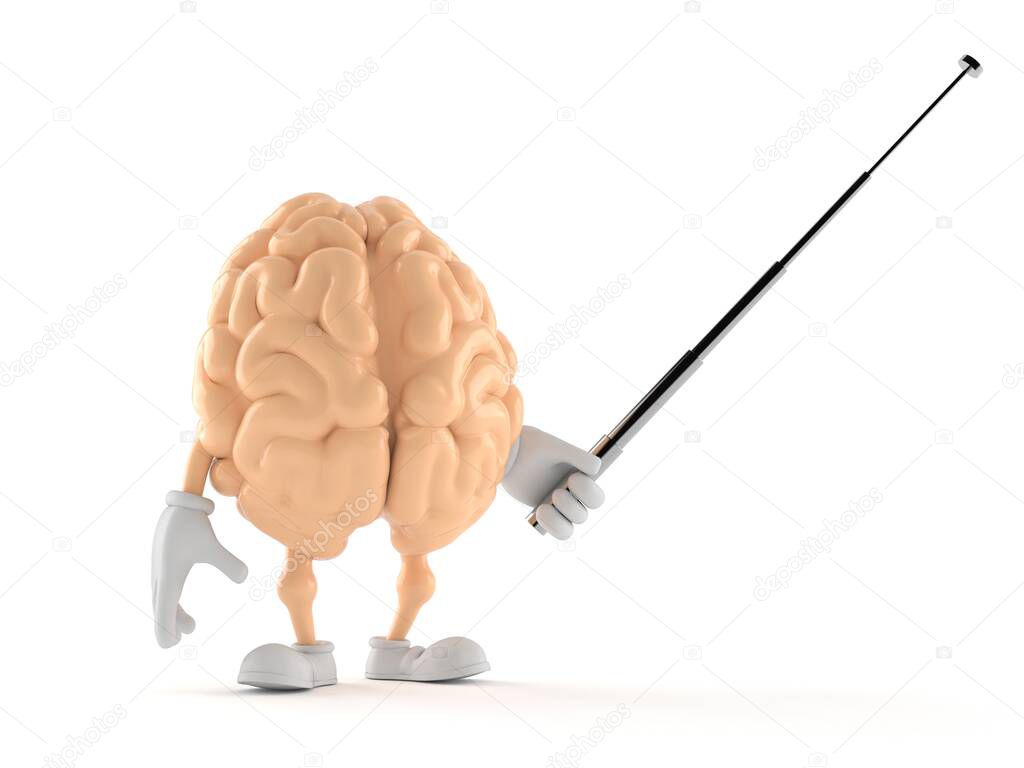 Brain character holding pointer stick
