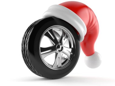 Noel Baba şapkalı araba tekerleği