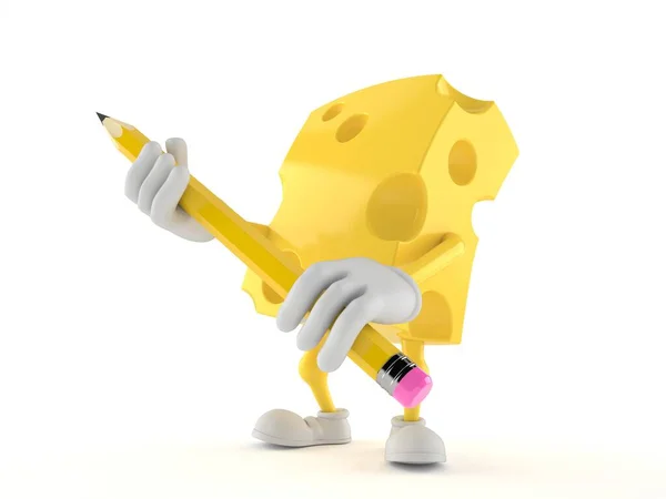 Personagem de queijo segurando lápis — Fotografia de Stock