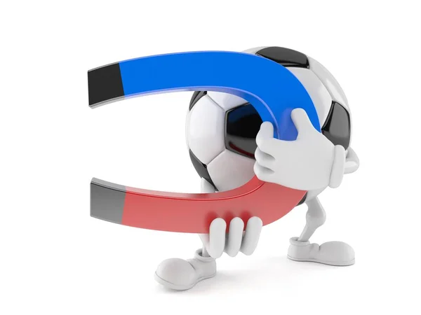 Personaje de pelota de fútbol sosteniendo imán de herradura — Foto de Stock