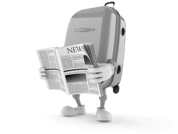 Suitcase character reading newspaper — Stock Photo, Image