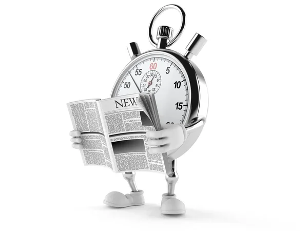 Stopwatch karakter újságot olvas — Stock Fotó