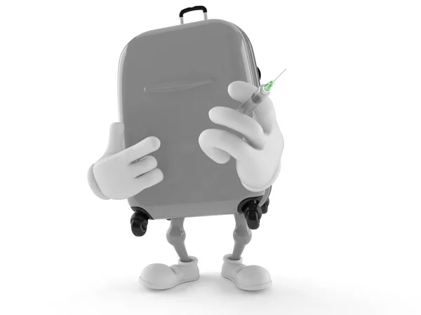 Karaktär i resväskan som håller i en spruta — Stockfoto