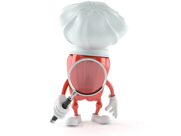 Персонаж шеф-кухаря, який дивиться через збільшувальне скло — стокове фото