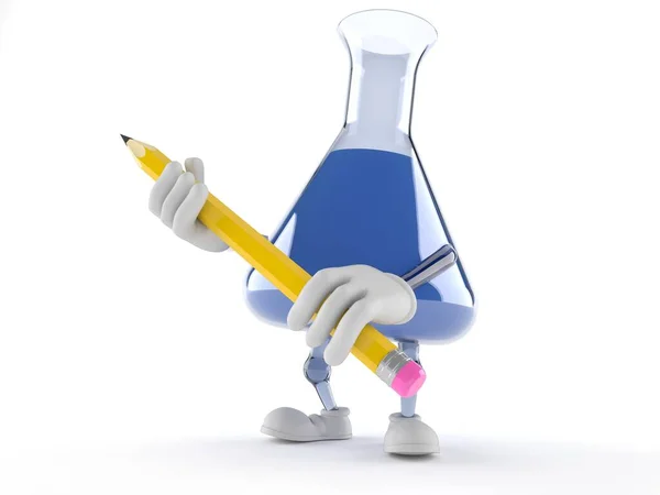 Química personagem frasco segurando lápis — Fotografia de Stock