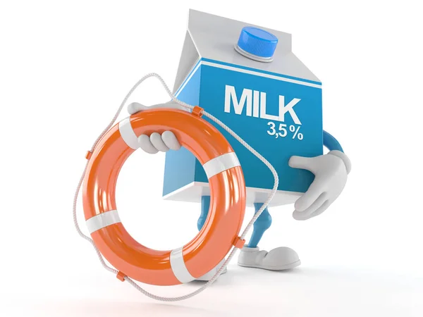 Caráter de caixa de leite segurando bóia de vida — Fotografia de Stock
