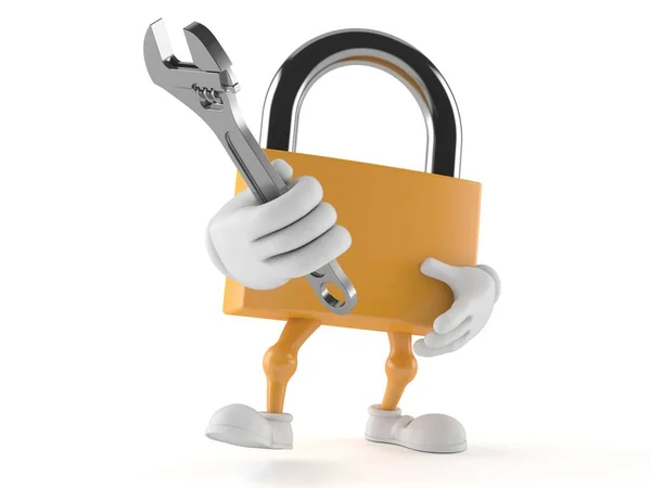 Kłódka postać trzymająca regulowany klucz — Zdjęcie stockowe