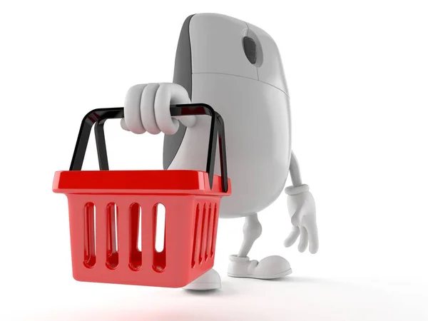 쇼핑 바구니를 들고 있는 컴퓨터 마우스 캐릭터 — 스톡 사진