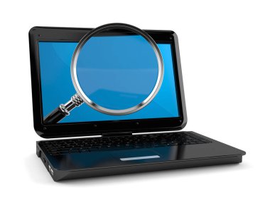 Büyüteçli dizüstü bilgisayar.