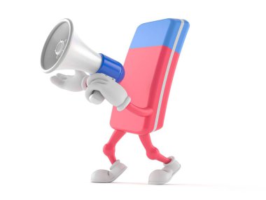 Okul kauçuğu karakteri megafonla konuşuyor.