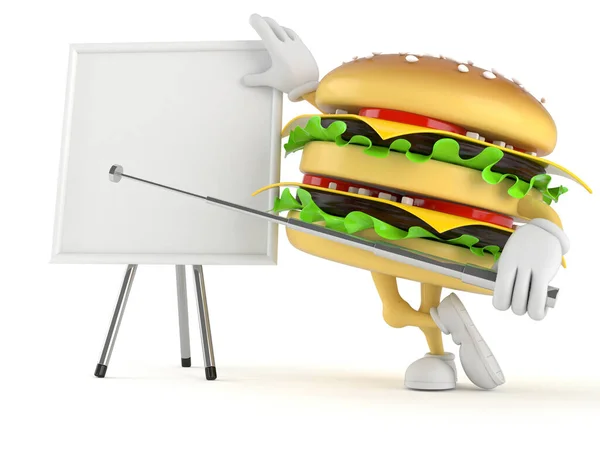 Hamburger character with blank whiteboard — Stock Photo, Image