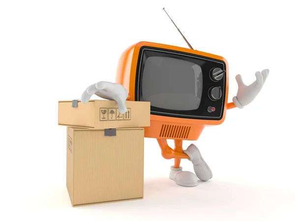 Personagem de TV retro com pilha de caixas — Fotografia de Stock