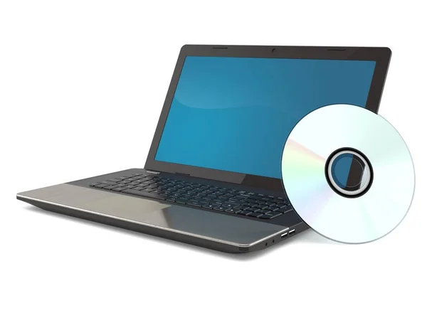 Laptop with cd disk — Stock Photo, Image