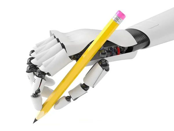 Roboterhand mit Bleistift — Stockfoto