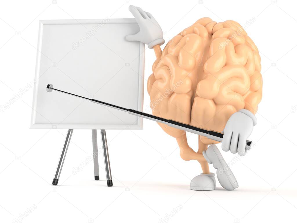Brain character with whiteboard