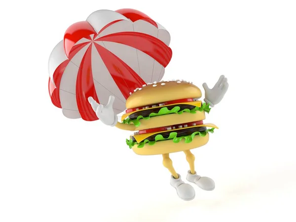 Hamburger character with parachute — Stock Photo, Image
