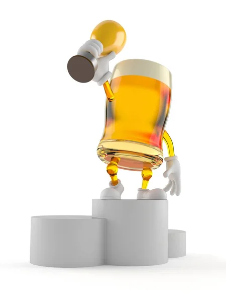 Beer character holding golden trophy — Stock Photo, Image