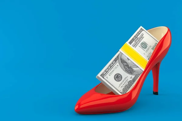 Красный каблук с деньгами — стоковое фото