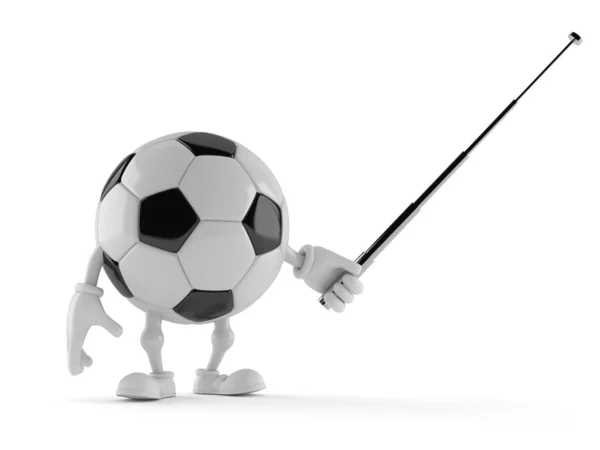 Soccer ball character aiming with pointer stick — Stock Photo, Image