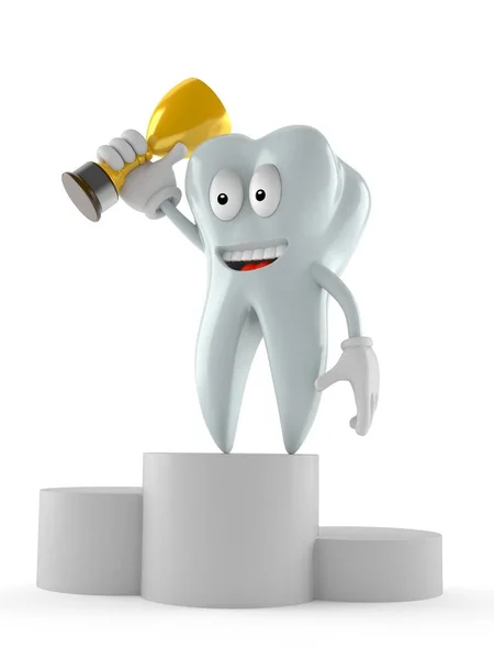 Tooth character holding golden trophy — Stock Photo, Image