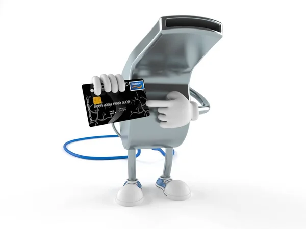 Whistle character with credit card — Stock Photo, Image