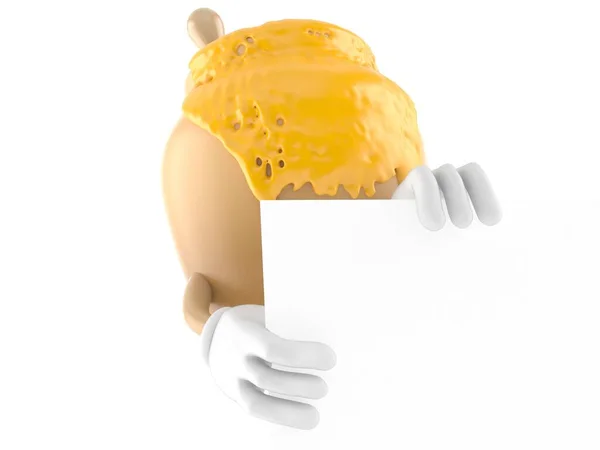Mézes edény karakter mögött fehér tábla — Stock Fotó